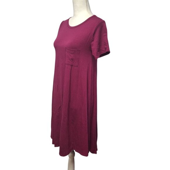 Lularoe Burgundy Carly Dress Womens XS Tee Shirt Style Front Chest Pocket Knee - Picture 2 of 11
